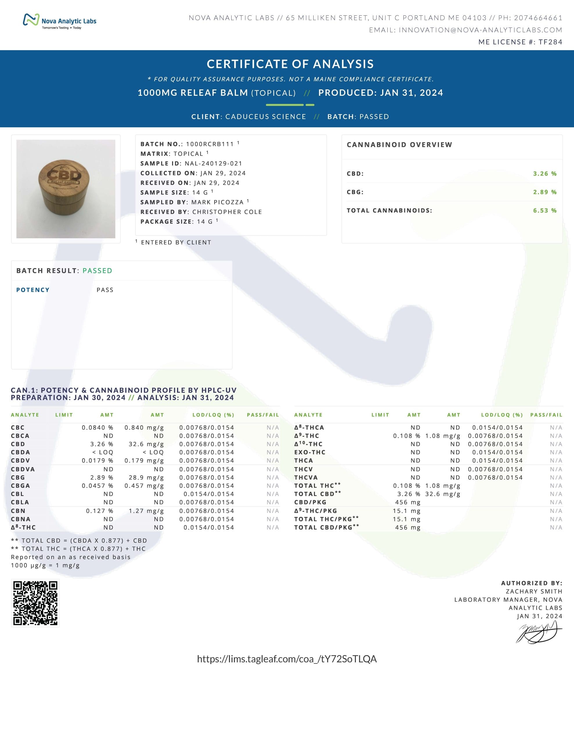 ReLeaf Balm 1000 MG CBG/CBD (Travel Size)